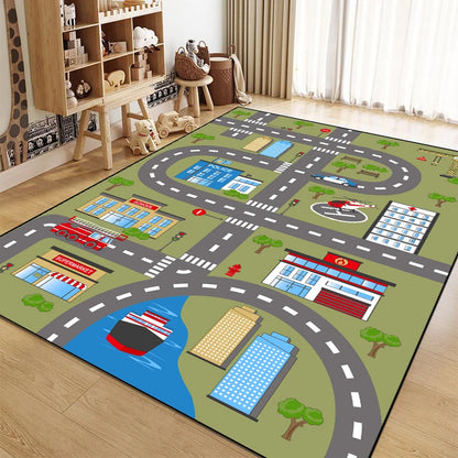 Cartoon City Traffic Carpet Children's Play Mat Fluffy Soft Large Area Rug