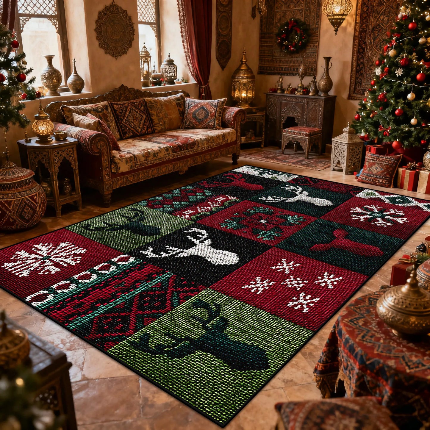 Bohemian Style Living Room Carpet Christmas Decoration