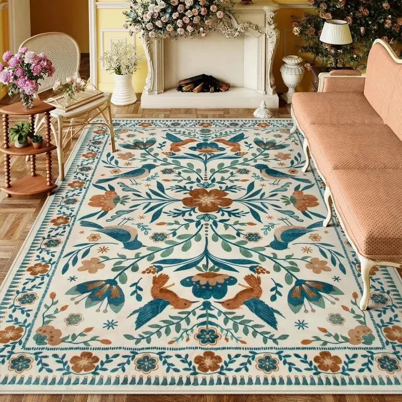 American Pastoral Style Flora Fauna Print Rugs