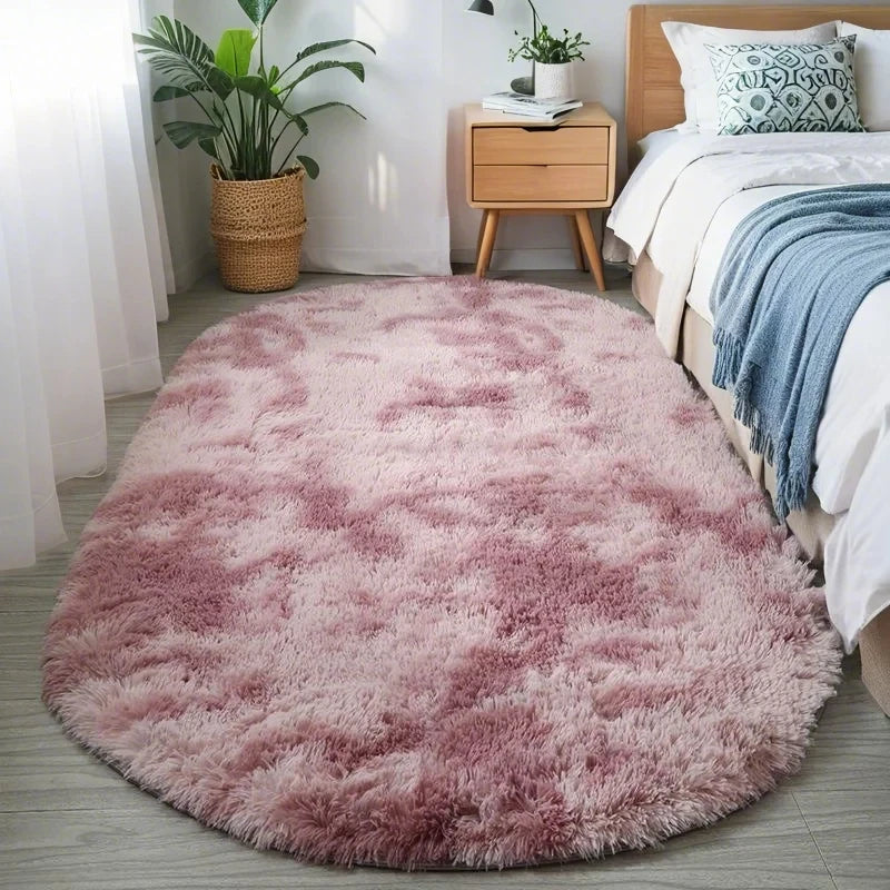 Fluffy Oval Plush Carpet Extra Soft Rug For Living Room