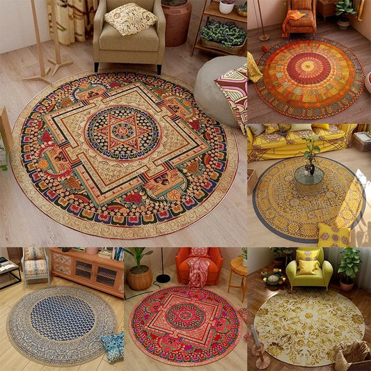 Vintage Bohemian Ethnic Style Circular Printed Carpet