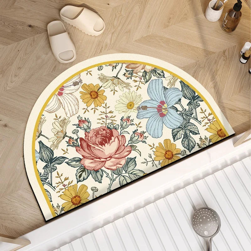 American Retro Semi-Circular Bathroom Diatomite Absorbent Floor Mats