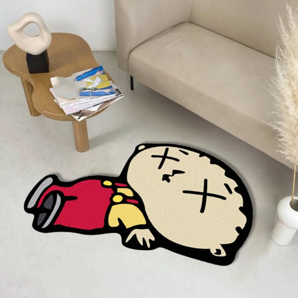 Cartoon Character Fleece Irregular Living Room Sofa Throw Rug