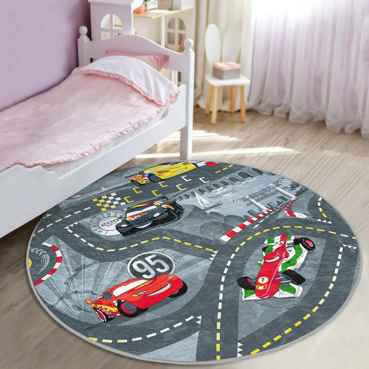 Cars Nursery Rug Cartoon Playmat for Kids Room