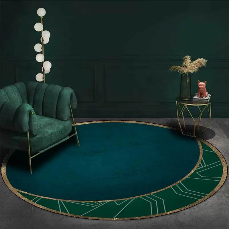 Light Luxury Rugs For Bedroom Dark Green Round Carpets