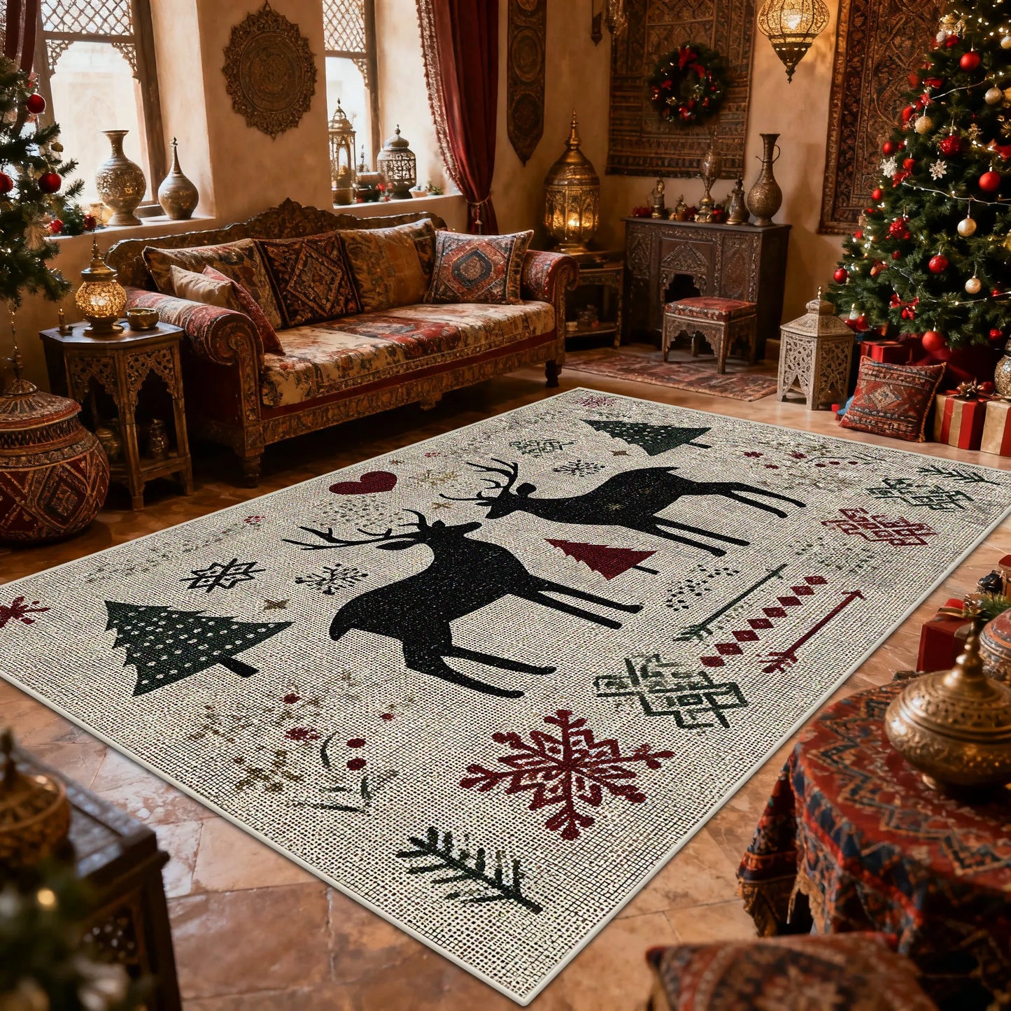 Bohemian Style Living Room Carpet Christmas Decoration