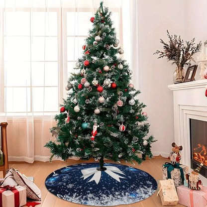 White Bow and Snowflake Blue Christmas Tree Skirt