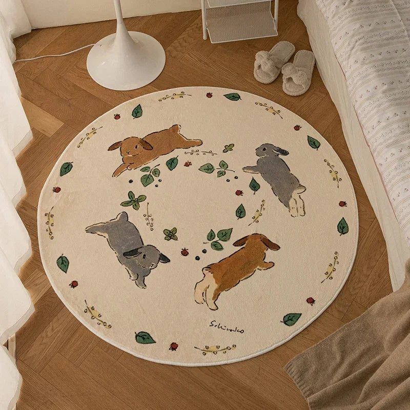 Living Room Carpet Cartoon Rabbits Printed Fluffy
