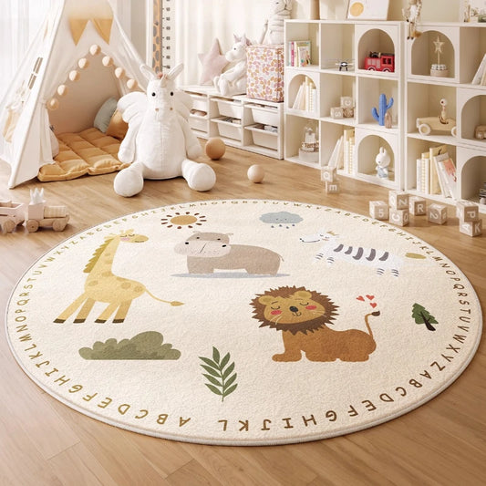 Cartoon Style Bedroom Decor Round Carpet Animal Pattern