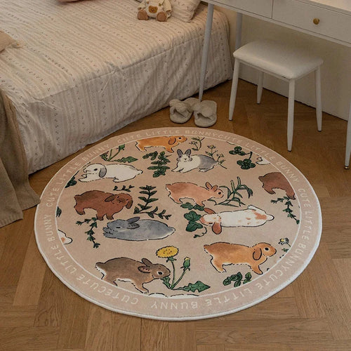 Living Room Carpet Cartoon Rabbits Printed Fluffy