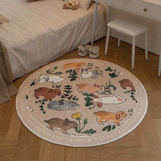 Living Room Carpet Cartoon Rabbits Printed Fluffy