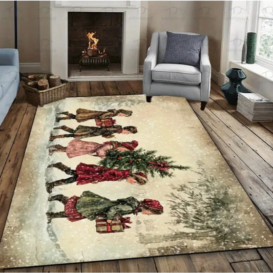 Christmas Child Carpet Red and White Snowflake Holiday Bottom