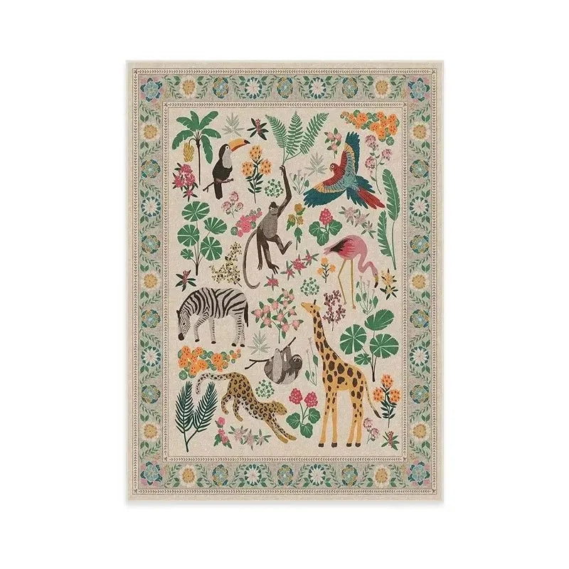 American Pastoral Style Flora Fauna Print Rugs