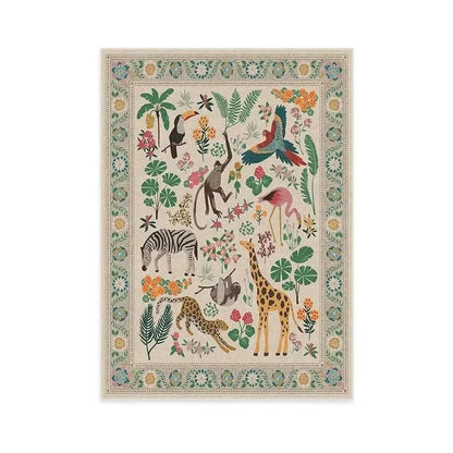 American Pastoral Style Flora Fauna Print Rugs