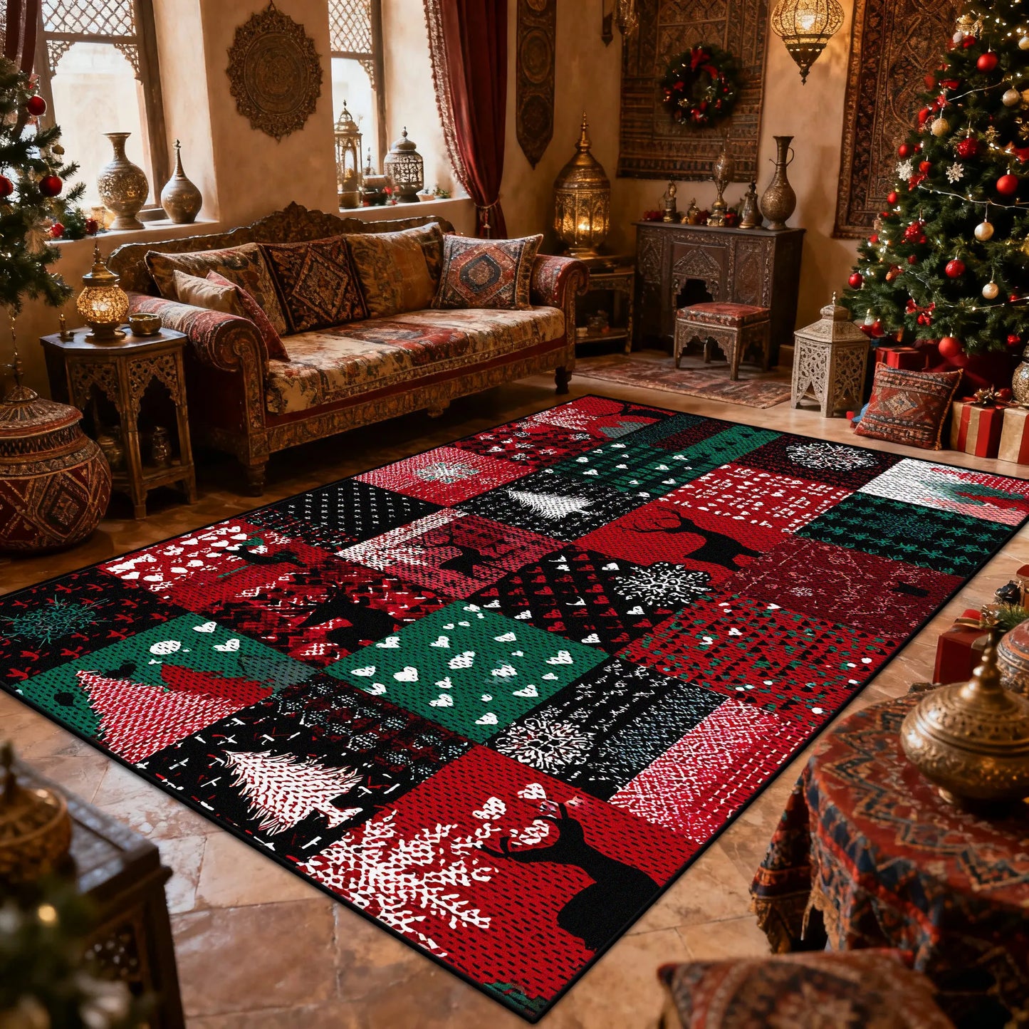 Bohemian Style Living Room Carpet Christmas Decoration