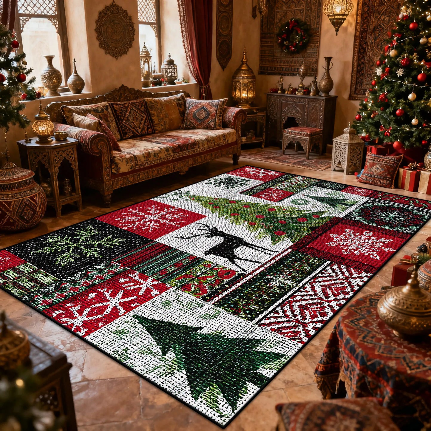 Bohemian Style Living Room Carpet Christmas Decoration