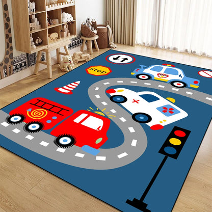 Cartoon City Traffic Carpet Children's Play Mat Fluffy Soft Large Area Rug