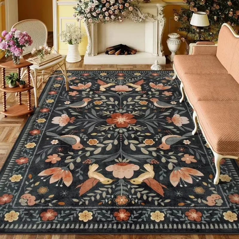 American Pastoral Style Flora Fauna Print Rugs