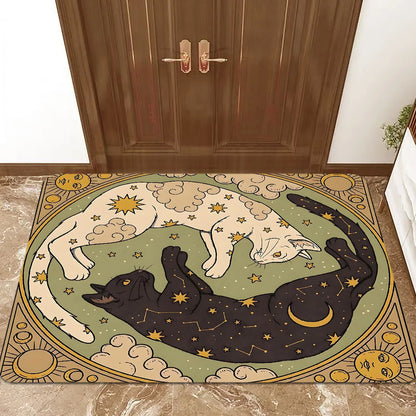 Yin Yang Cat Floor Mat Feature Doormat Soft Rug