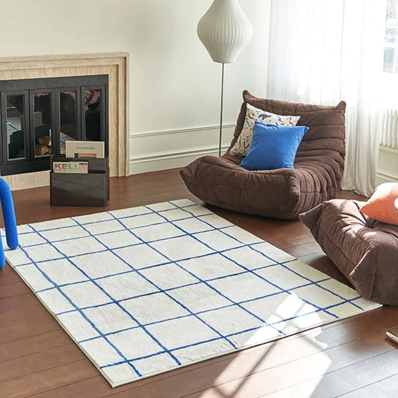 Retro Checkered Carpet Living Room Large Area Plush Rugs