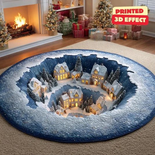 Christmas Round Carpet Blue Snow 3D Printed Decorative Rug
