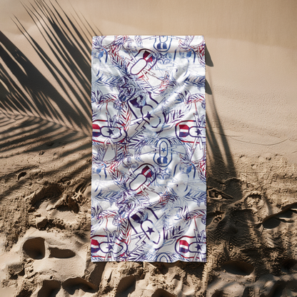 Print On Demand  - Beach Towel - "It's 5 o'clock Somewhere" (Red, White, & BOOM!)