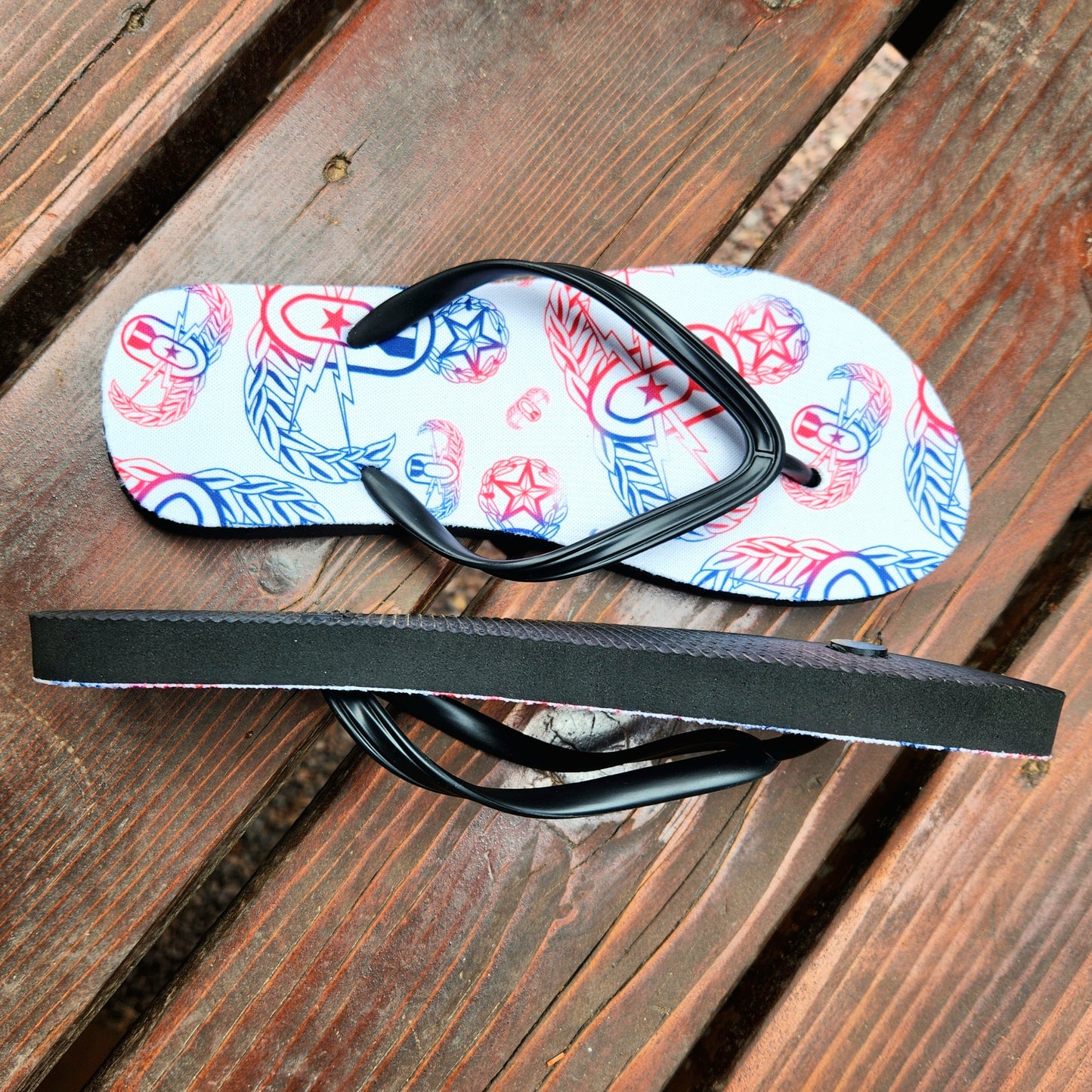 Flip Flops - "EOD Badges x 3" (Red, White, & Blue) Size 5/6
